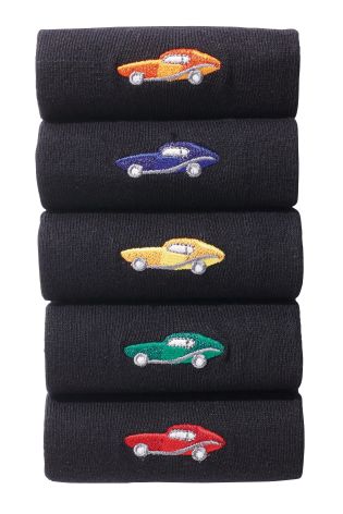Black Sports Car Embroidered Socks Five Pack